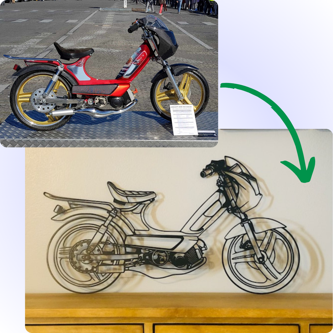Créations sur mesure en acier, décoration unique pour les passionnés de moto, personnalisables pour ajouter une touche personnelle à votre intérieur.