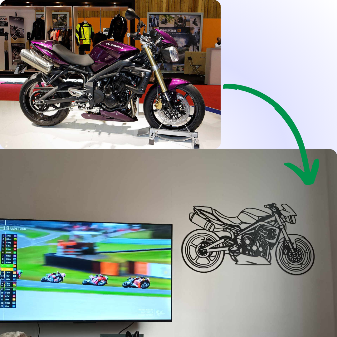Créations sur mesure en acier, décoration unique pour les passionnés de moto, personnalisables pour ajouter une touche personnelle à votre intérieur.