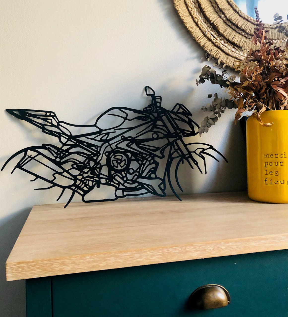 Moto murale 95 cm en acier – décoration métal XXL – fabrication artisanale française