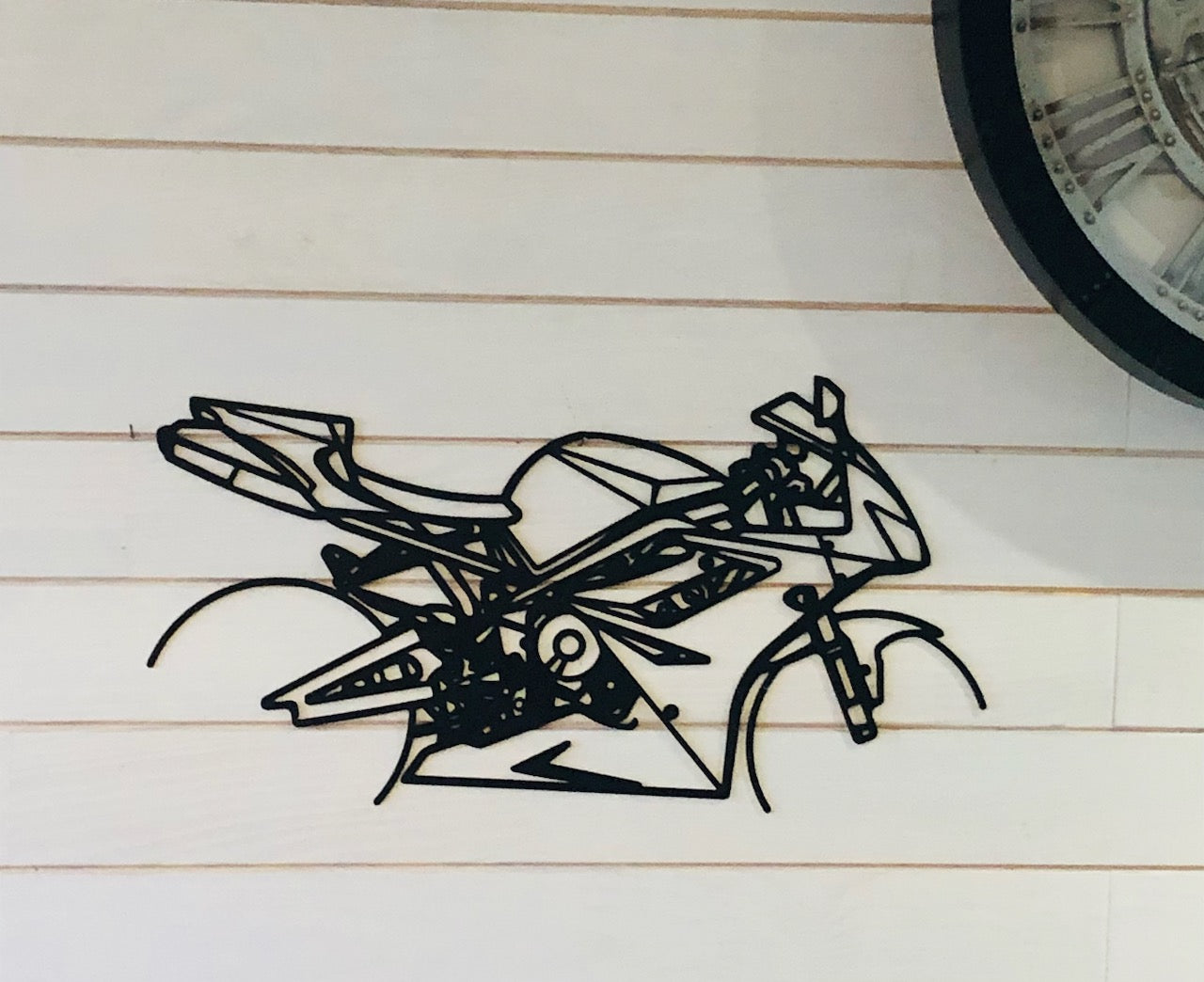 Moto murale 95 cm en acier – décoration métal XXL – fabrication artisanale française