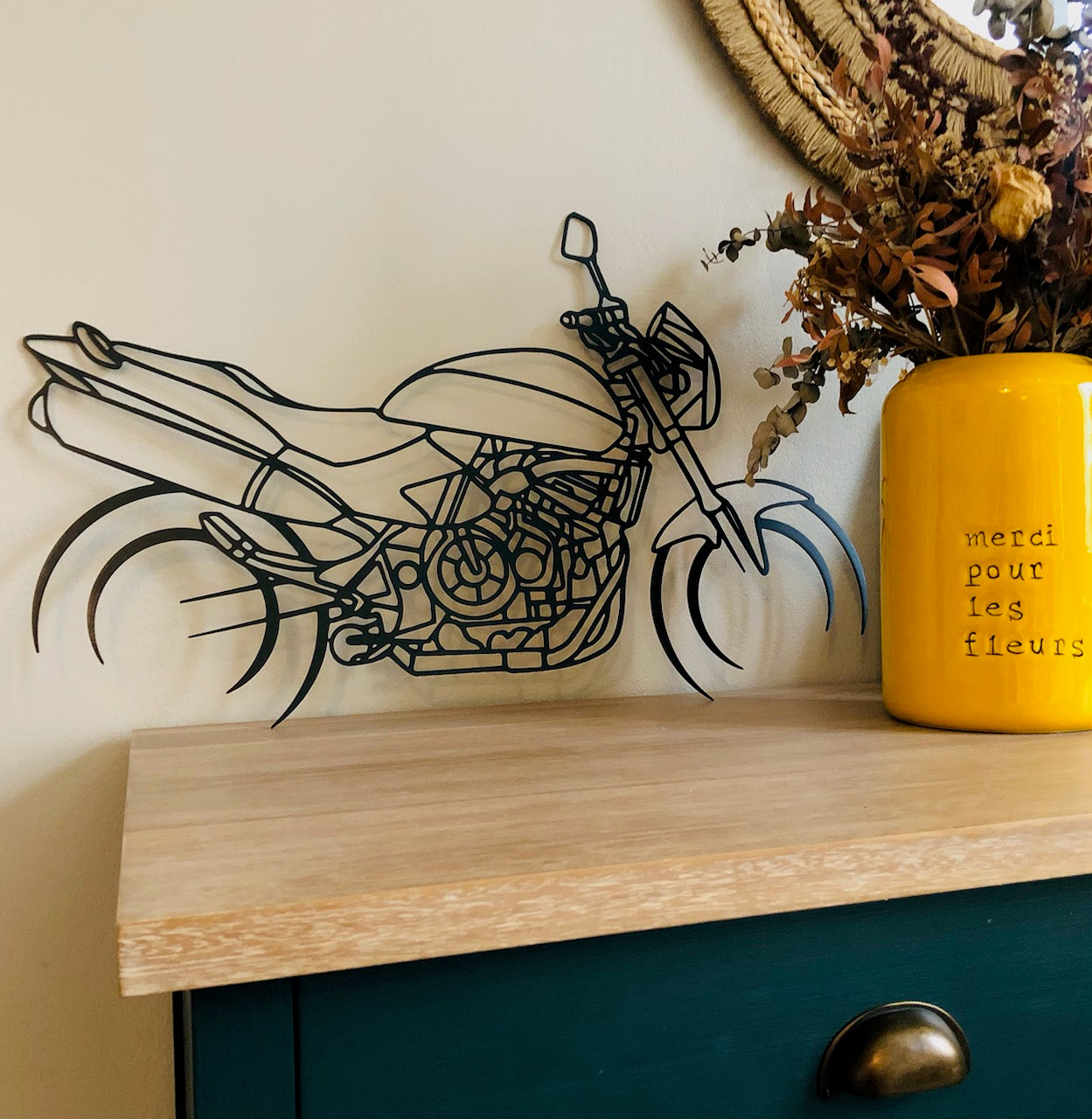 Moto murale 95 cm en acier – décoration métal XXL – fabrication artisanale française