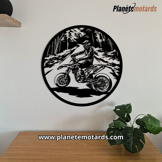 Cadre décoratif moto en acier découpé, fabriqué en France, design Supermotard 70 cm