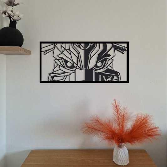 Cadre acier visage géométrique "Regard qui tue" – déco murale moderne – fabrication artisanale française