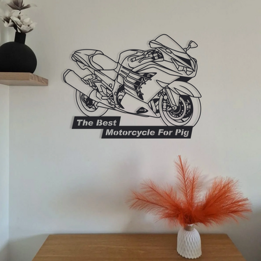 Moto en acier avec bandeau personnalisable – déco murale métal – fabrication française artisanale