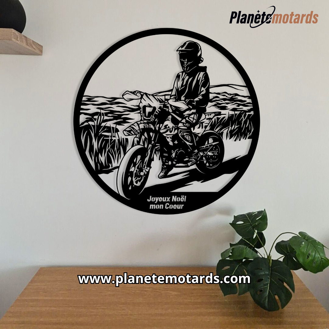 Cadre Supermotard Noel 70 cm – Décoration murale moto fabriqué en France