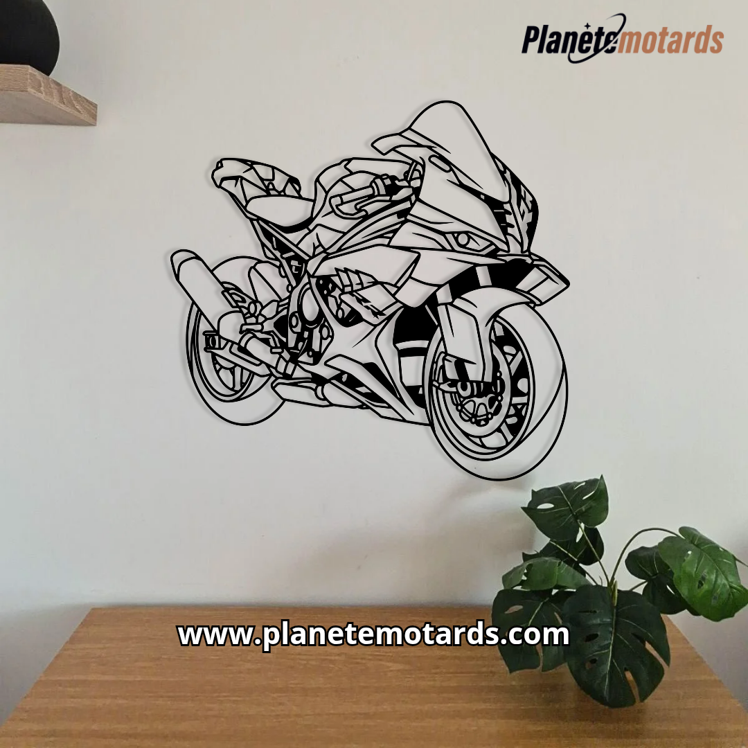 Moto déco murale 3/4 en acier – Fabrication artisanale française R&N DeCo – Design moto haut de gamme