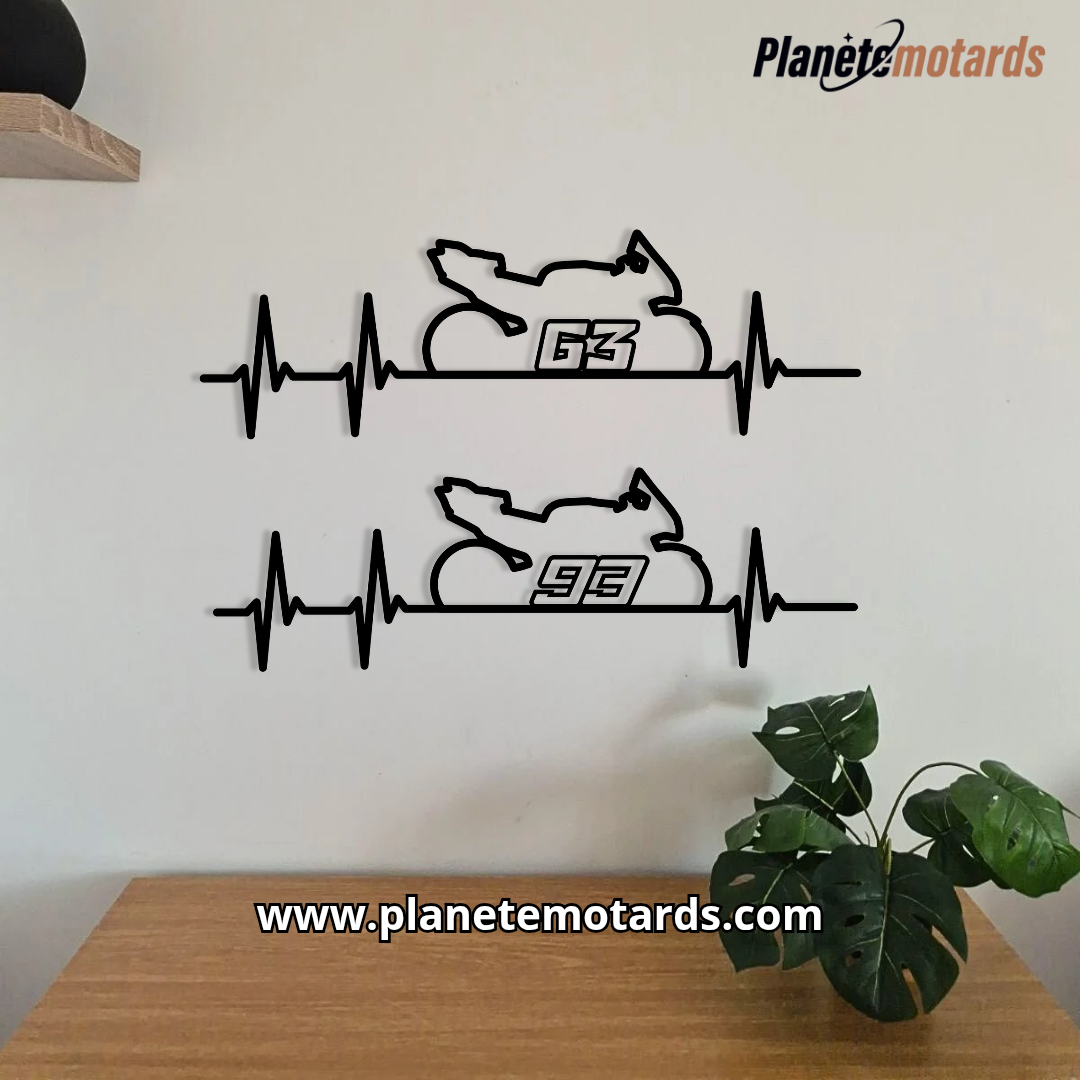 Décoration murale Ligne Battement Pilote – Motard métal découpé au laser – Fabrication française artisanale