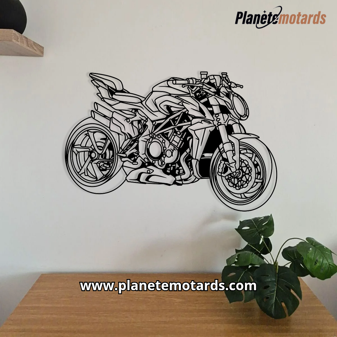 Moto déco murale 3/4 en acier – Fabrication artisanale française R&N DeCo – Design moto haut de gamme