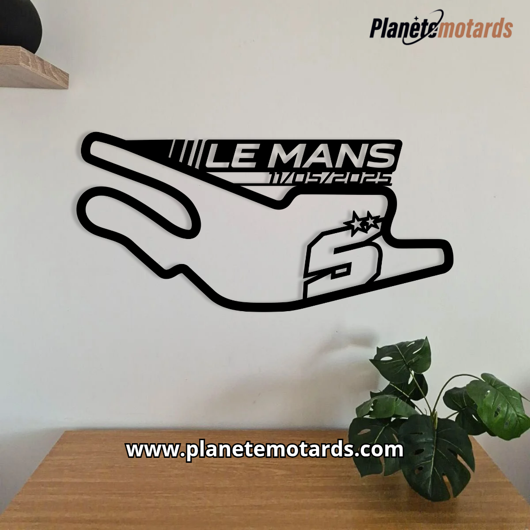 Plaque souvenir Zarco Le Mans 2025 numéro 5 avec texte personnalisé gravé – acier découpé laser made in France