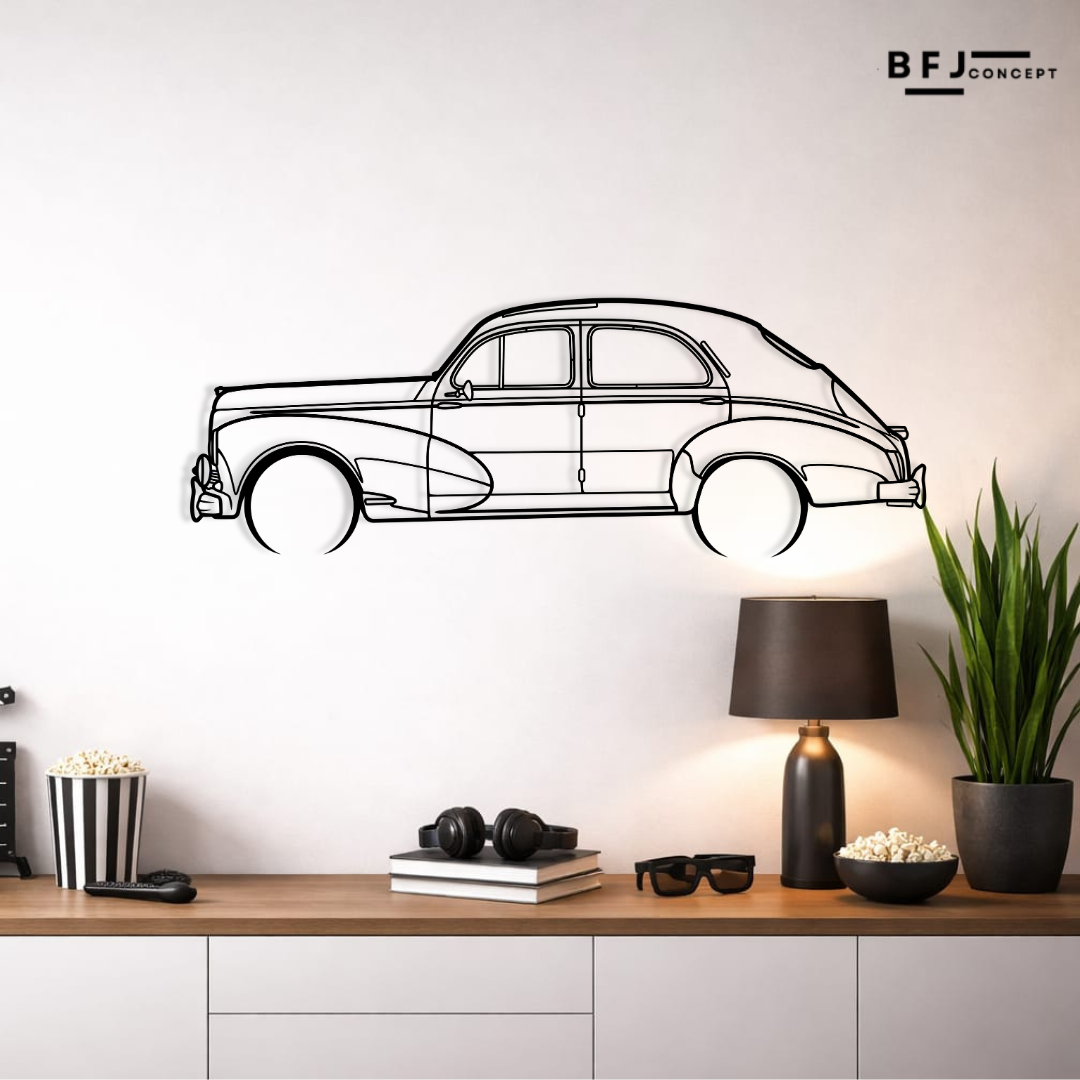 Silhouette voiture en acier mural – détail finition découpe laser haut de gamme