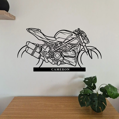 Moto acier personnalisable – Déco métal avec bandeau texte